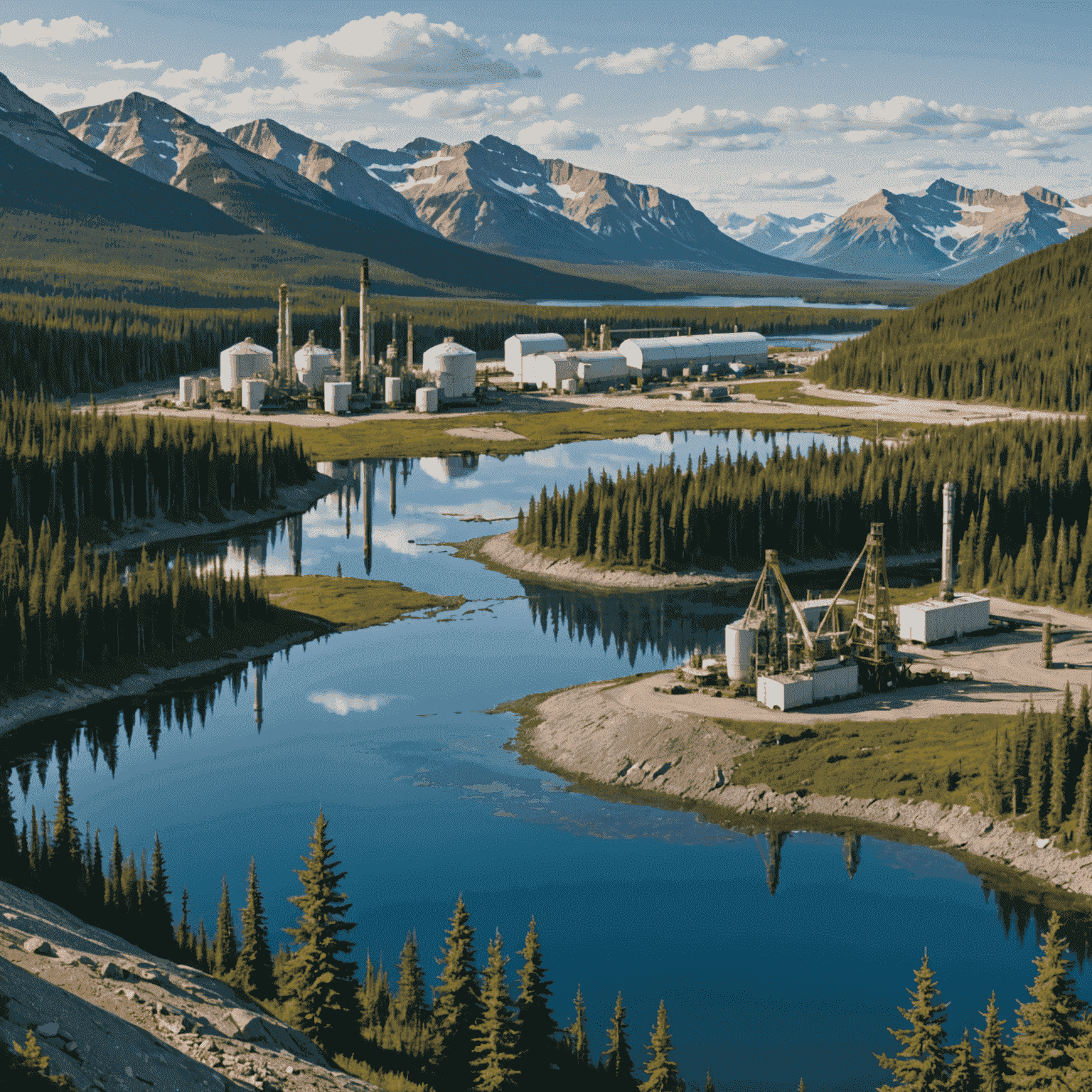 Split image showing pristine Canadian wilderness juxtaposed with an oil production site