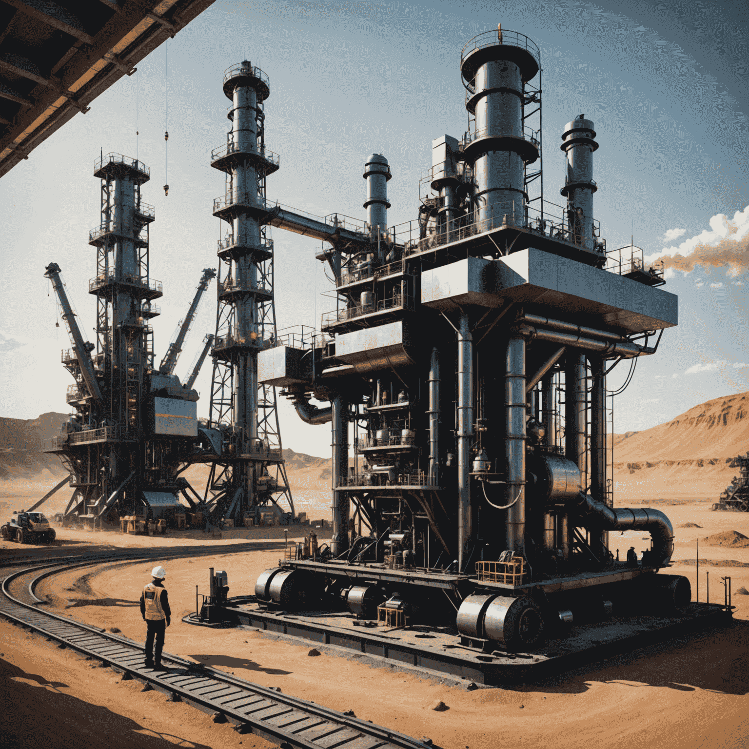 Futuristic oil extraction technology with holographic displays and robotic systems