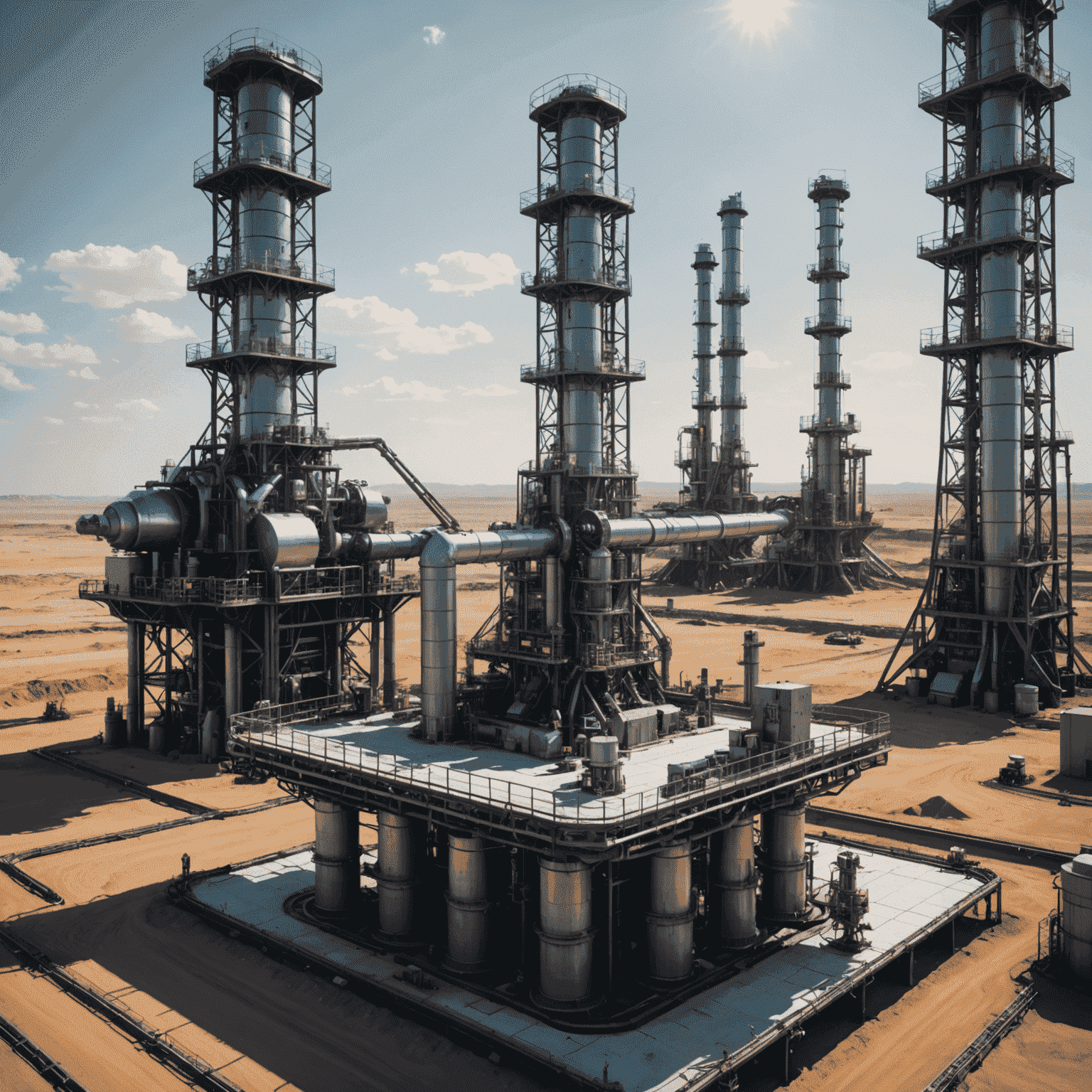 Futuristic oil extraction technology with holographic displays and robotic systems