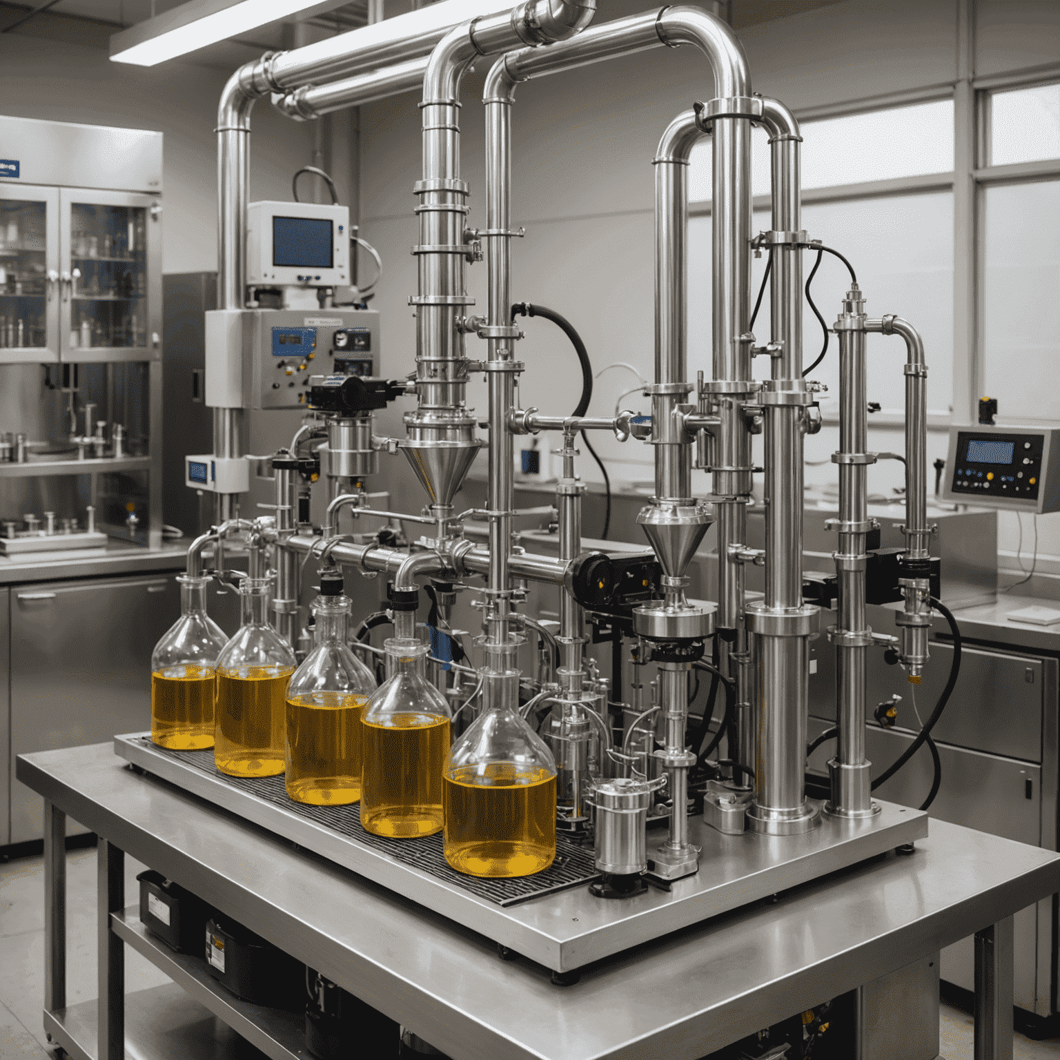 Laboratory setup showing solvent-assisted oil extraction process