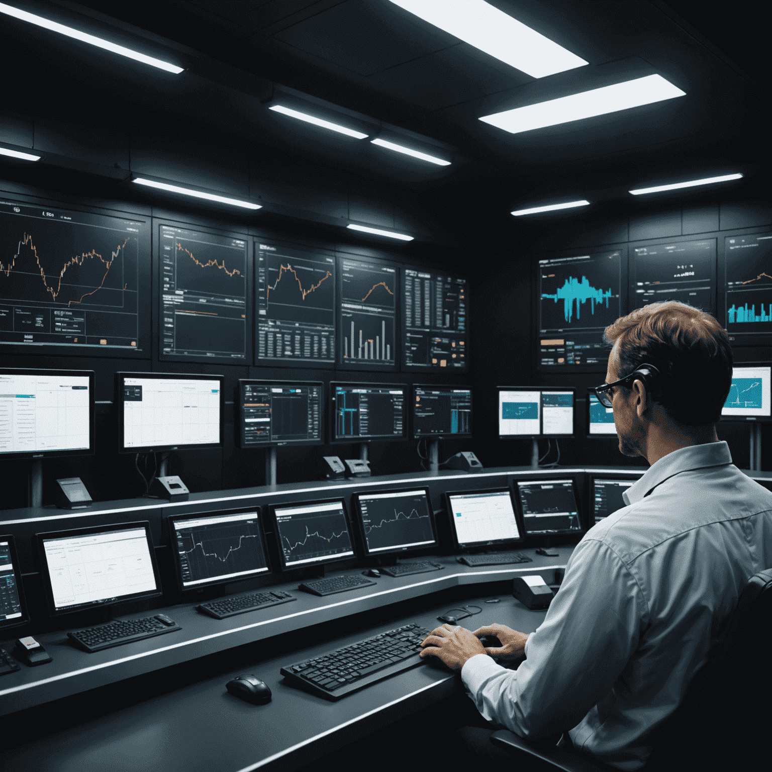 Control room with AI-powered dashboards monitoring oil production